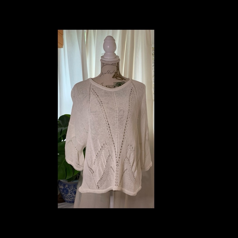 Helmet Lang White Knit Crochet Top Size L